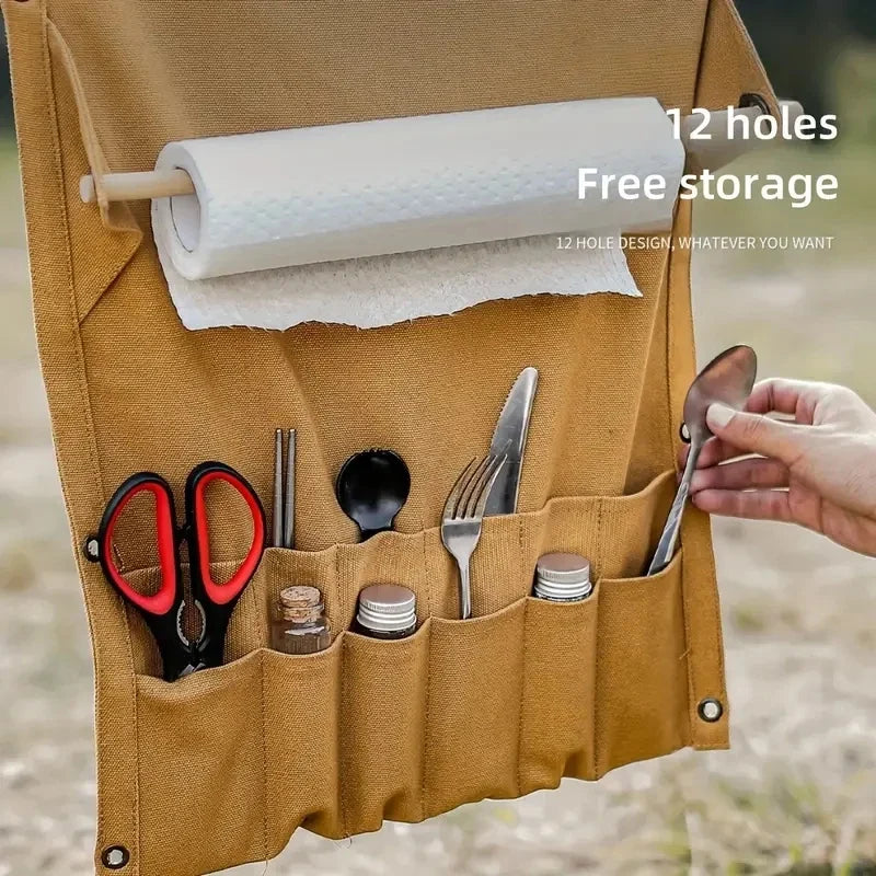 Outdoor Canvas Utensil Organizer Wall Mounted Paper Towel Organizer Picnic Camping Hiking Accessories  Camping Equipment