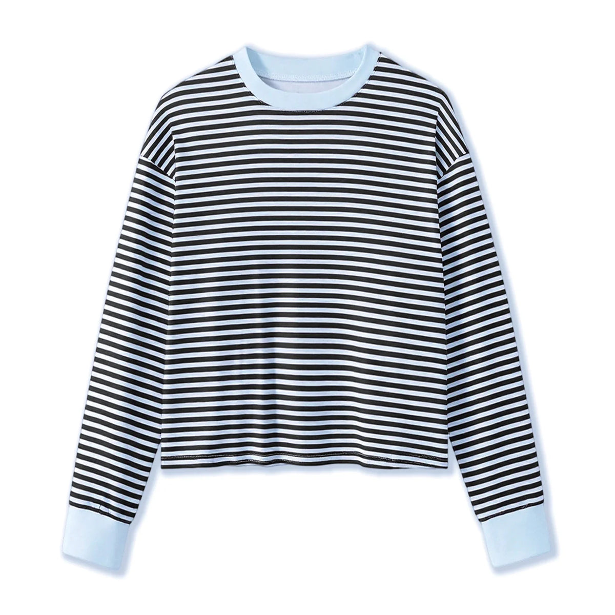 Spring Autumn Casual Loose Tops for Women Long Sleeve Round Neck Loose Fit Striped Print T-shirts