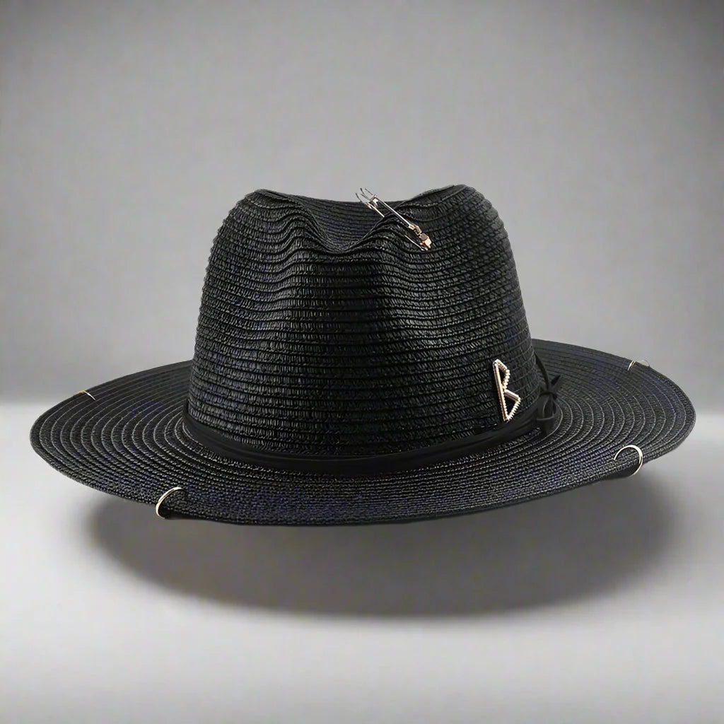 Sombrero Panamá unisex de paja con letras de metal
