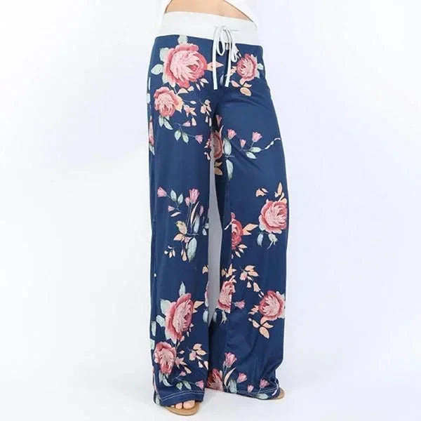 Pantalón de salón de pierna ancha con cordón talla grande, comodidad informal