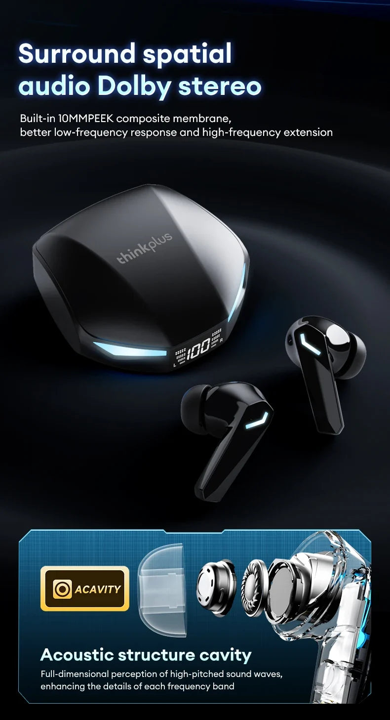 Choice Lenovo XT53 Earphone Wireless Bluetooth 5.4 Headphones Low Latency Gaming Headset Noise Reduction LED Display Earbuds New