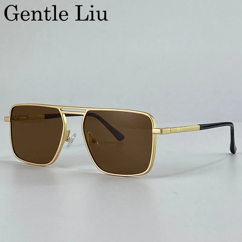 Oversized Square Punk Sunglasses Men 2026 Luxury Brand Retro Double Beam Sun Glasses For Male Steampunk Driving Eyewear UV400
