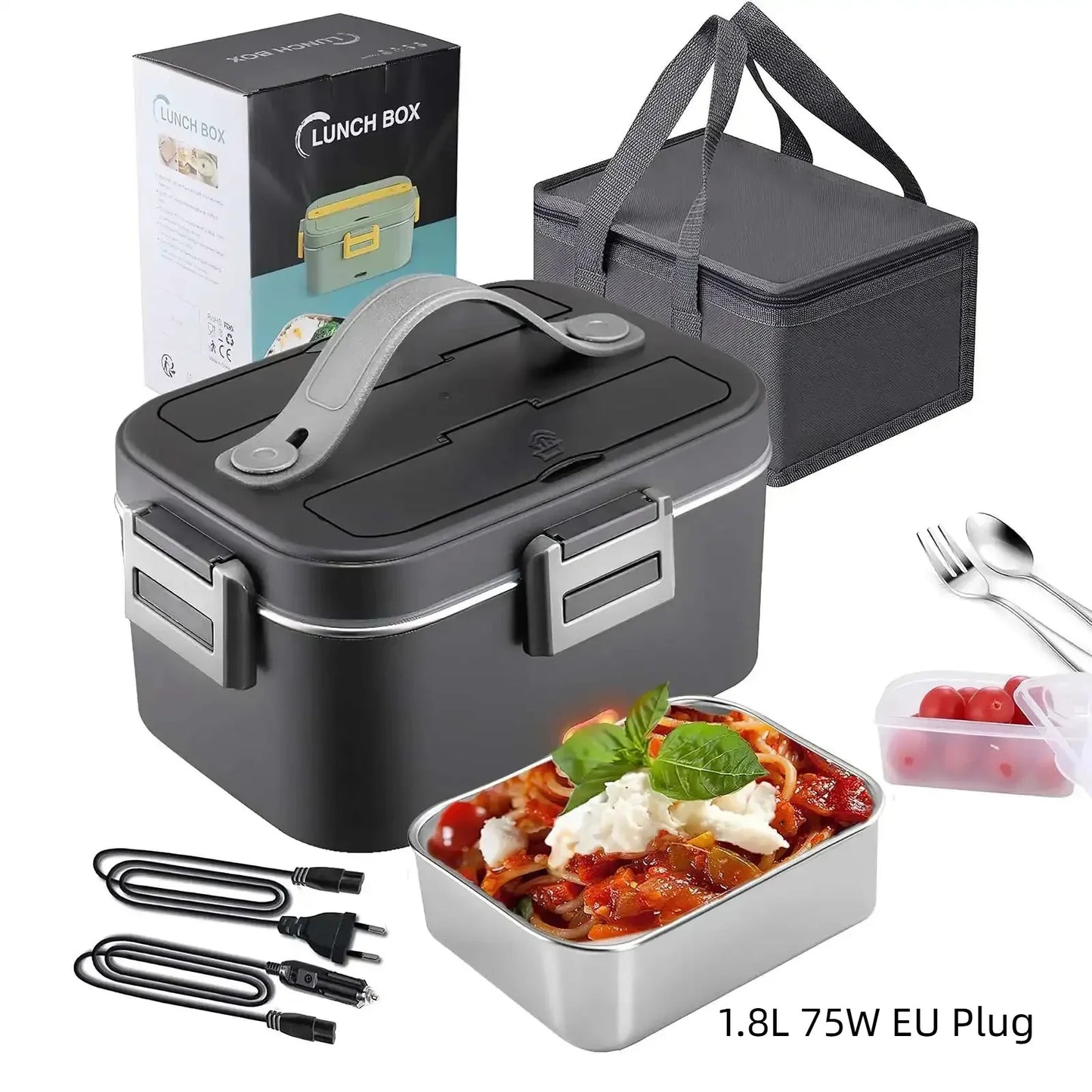 HOMEFISH 1.8L Electric Lunch Box 75W Speed Heating Car Or AC Heating Travel Office Home Use Gift Knife And Insulated Handbag