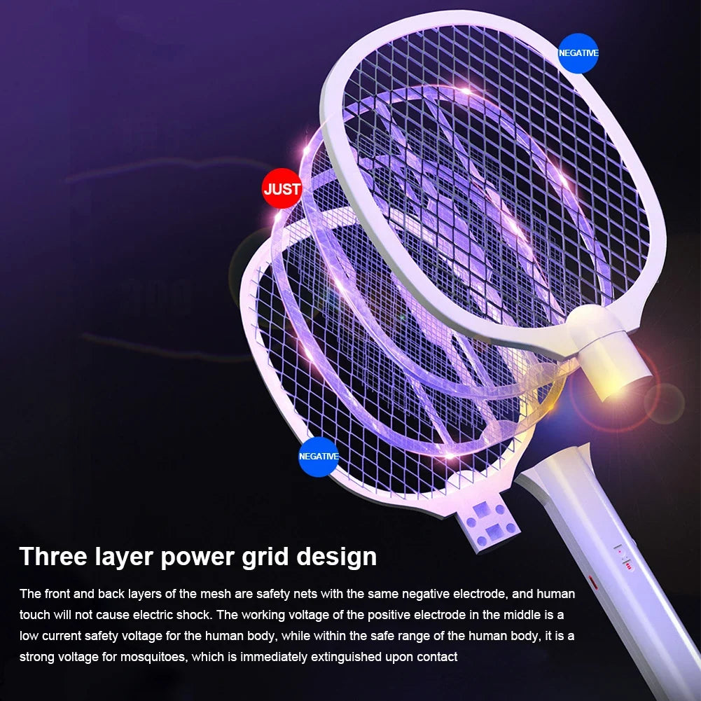 2 in 1 Multi functional Bug Zapper Racket USB Rechargeable Mosquito Killer Safe Electric Mosquito Swatter Pest Control Supplies