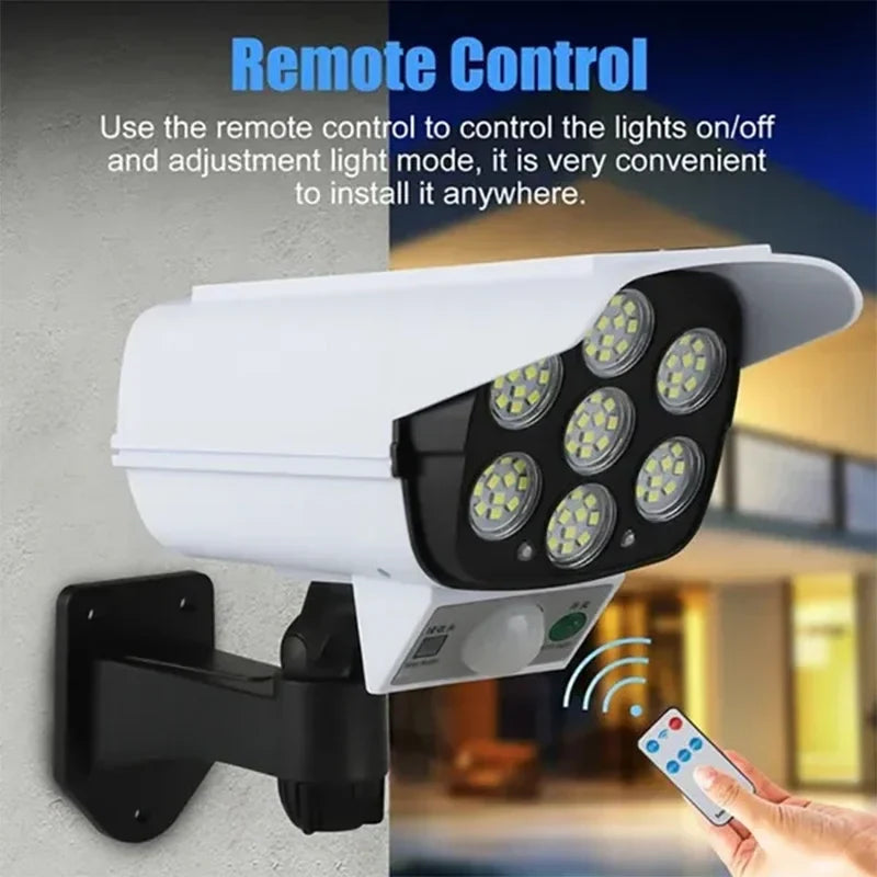 1-2pack 77led Solar Motion Sensor LED Light Outdoor Dummy Camera