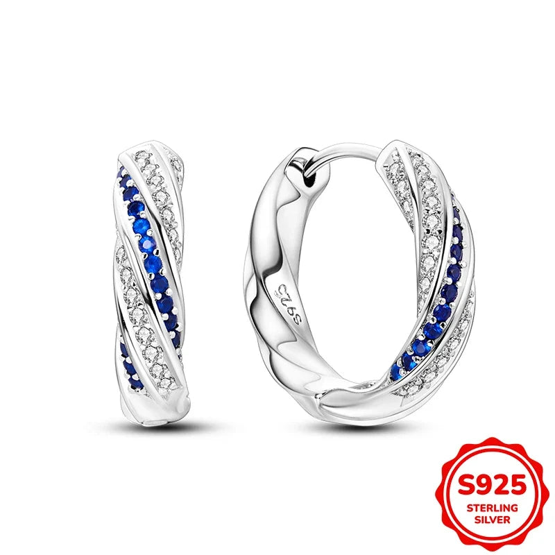 Original 925 Sterling Silver Blue Zirconium Butterfly Earrings Colored Hoop Earring Women Female Party Fine Earring Jewelry Gift