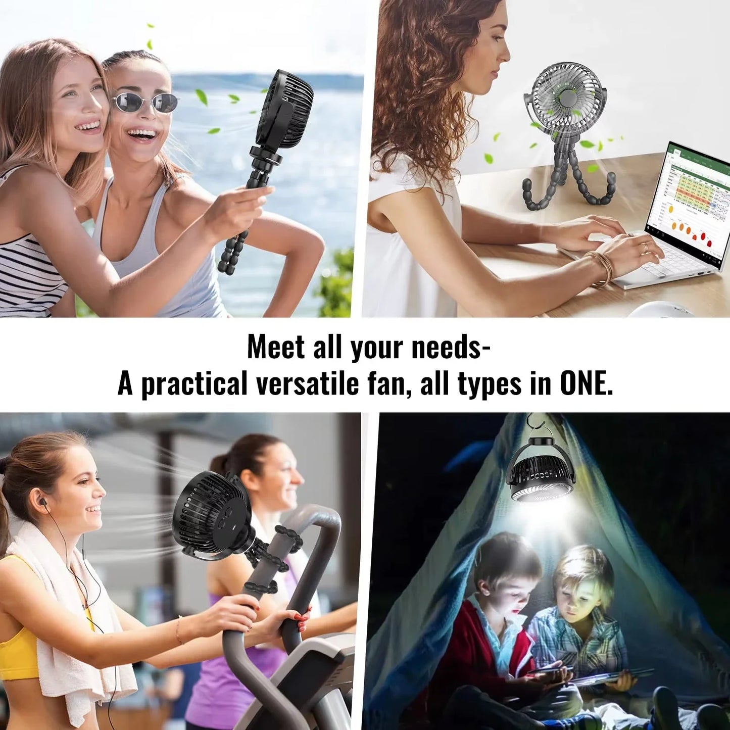 Baby 3 Speeds Stroller Mini Fan with Light Portable USB Charging Fan
