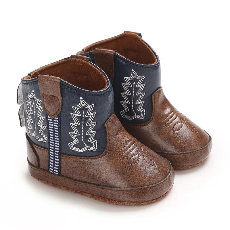 Western Denim Baby Winter Boots, Fashion Warm Casual First Walkers Shoes for Boys Girls 0-18 Months ﻿