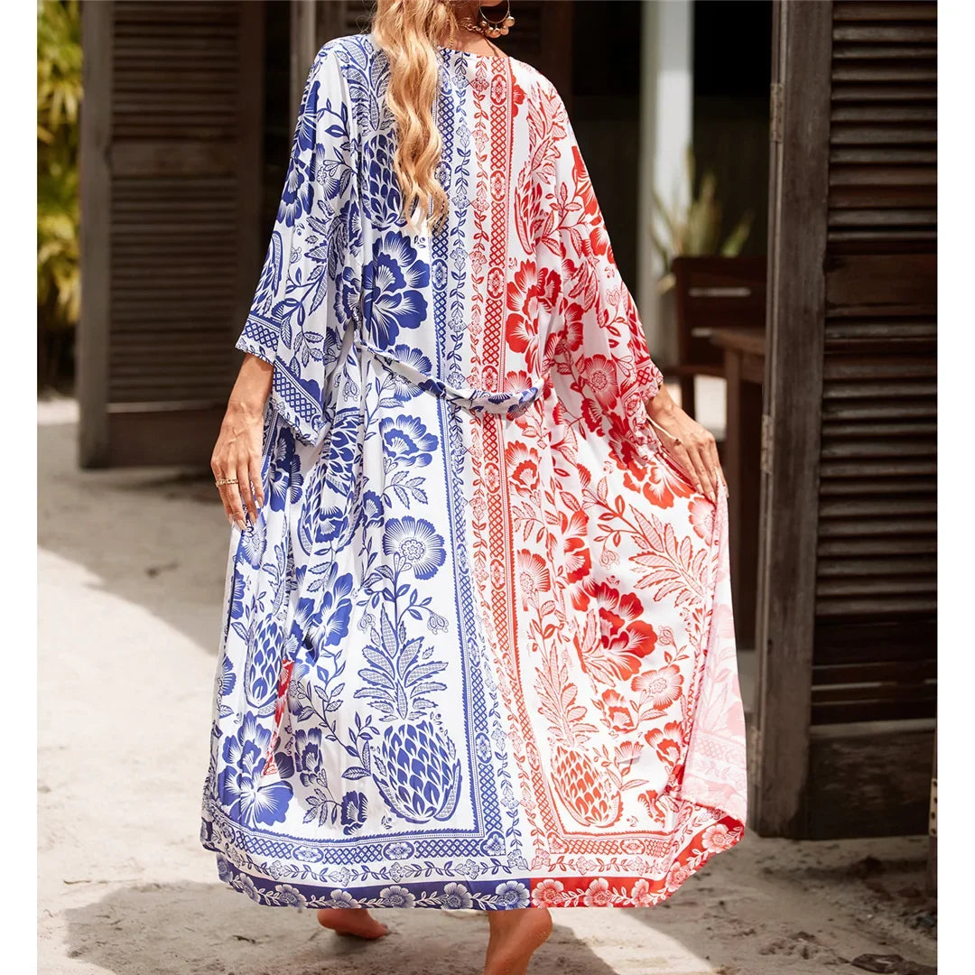 13 Colors Printed With Belt Crochet Knitted Tunic Beach Cover Up Cover-ups Beach Dress Beach Wear Beachwear Female Women K7201