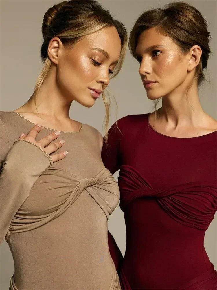 Vestido largo plisado sexy de mujer Tossy, retazos, retorcido, ajustado, manga larga, color sólido, estilo Y2k, para otoño, ropa de calle, vestido ajustado para mujer