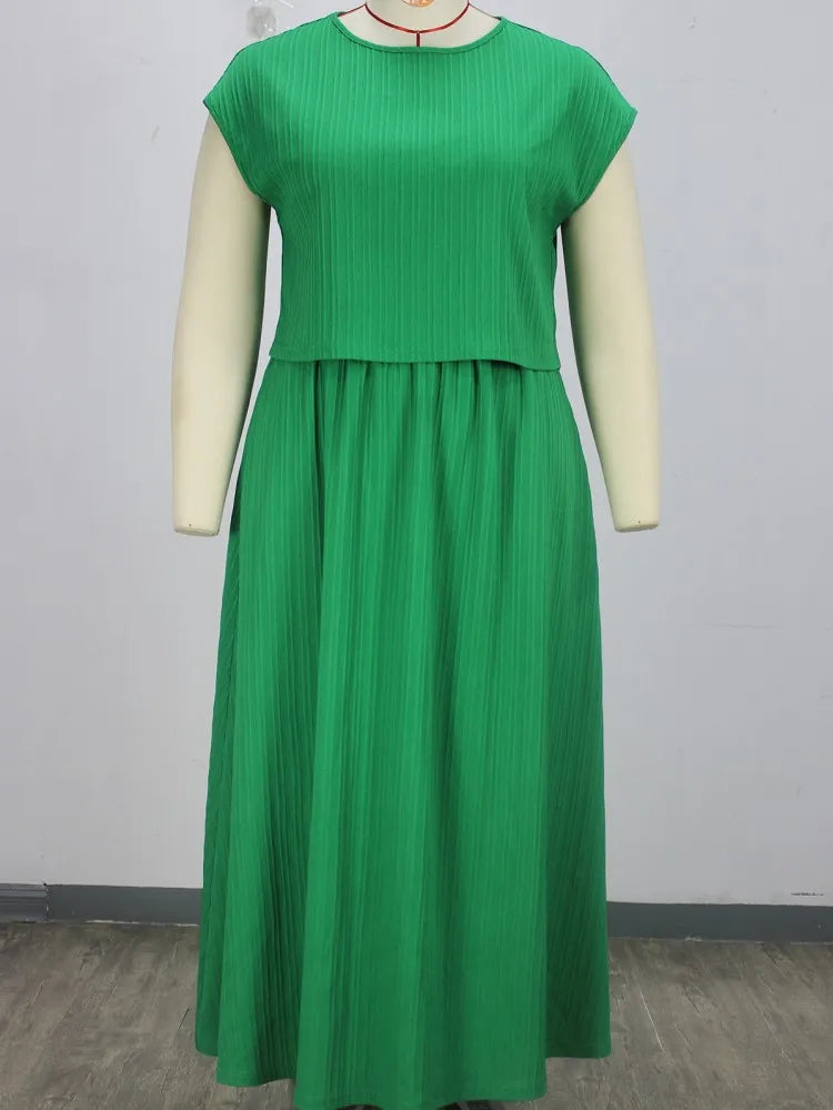 L-4XL Plus Size Women's Clothing 2 Piece Sets New Arrival Matching Two Pieces Sets Green Top And Skirt Suits Outfits Clothing