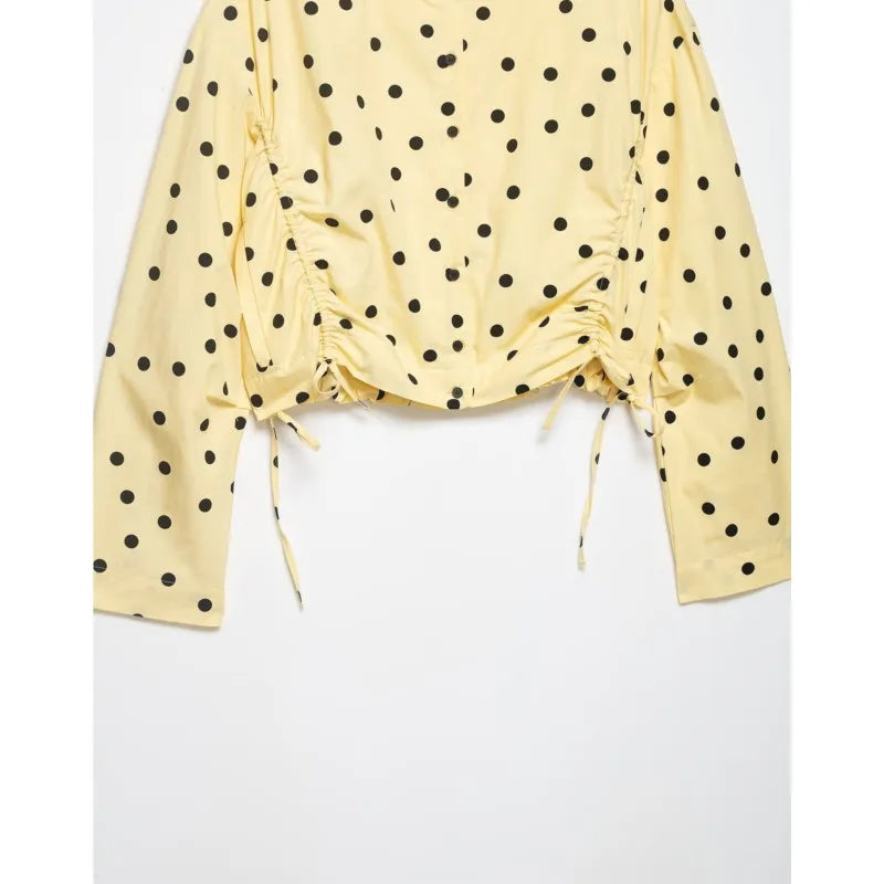 Women's Polka Dots Jacket with Tie New 2026 Spring Long Sleeve High Collar Loose Women Versatile Short Coats Chic Female Jackets