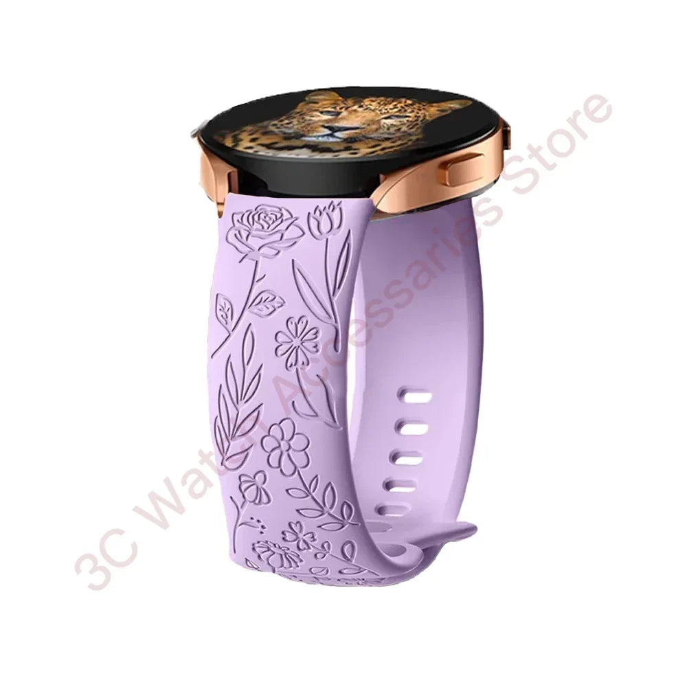Garmin 18/20/22mm Quick Release Rose Engraved Silicone Band