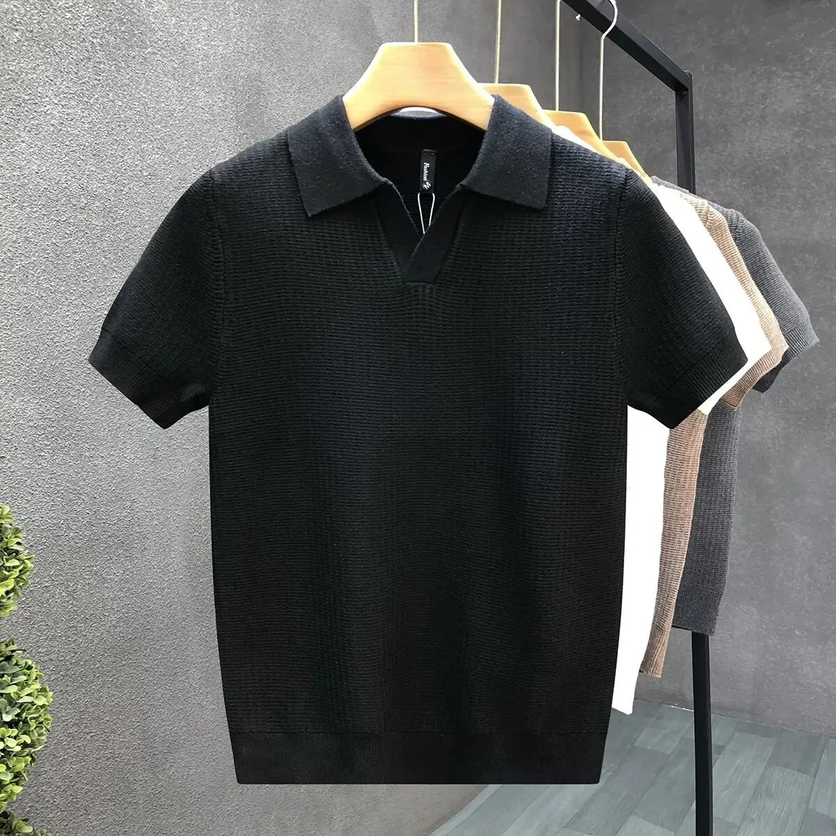 2026 Men's Summer Polo Shirt Korean Style Slim Wrinkle Resistant Collar Solid Color T-Shirts Casual Thin Sleeve Trendy Knit Tops