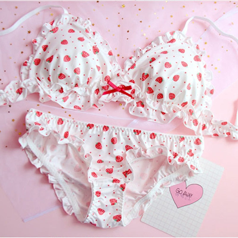 Conjunto de sujetador y bragas con estampado de fresas