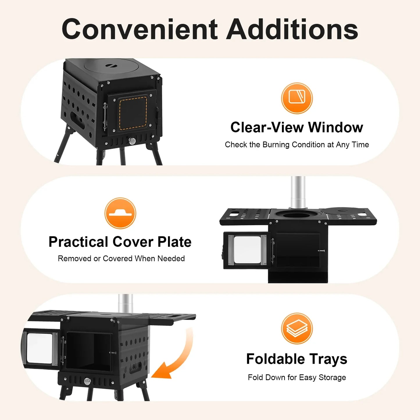 Folding Outdoor Camping Firewood Stove Adjust the Height Smoke Cleanly Outdoor Camping Stove Portable Tent Stove