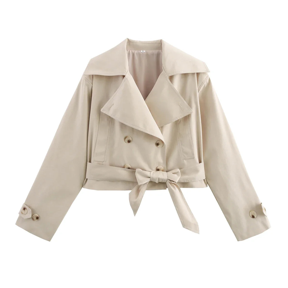 SLTNX 2026 New Women's British Wind Trench Coat Style Double-breasted Long Sleeve Belt Lapel Jacket Short Coat
