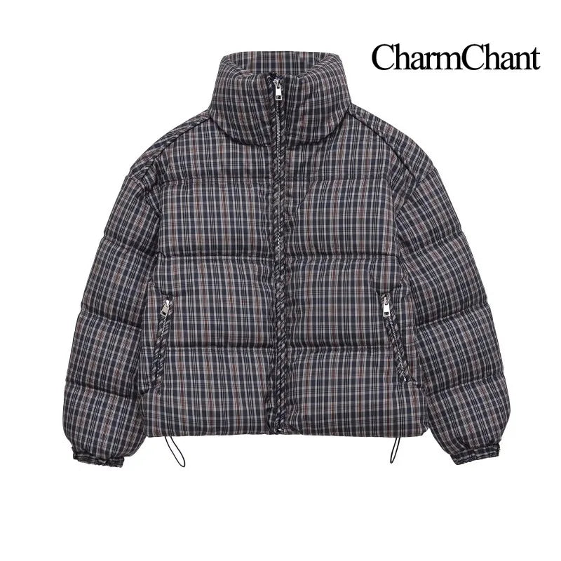 CharmChant Plaid Stand-Collar Puffer Jacket for Women Winter 2025 Padding Coat Female New in Coats Warm  Check Outerwears Parkas