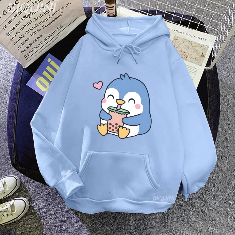 Sudadera con capucha de pingüino que ama el té de Boba