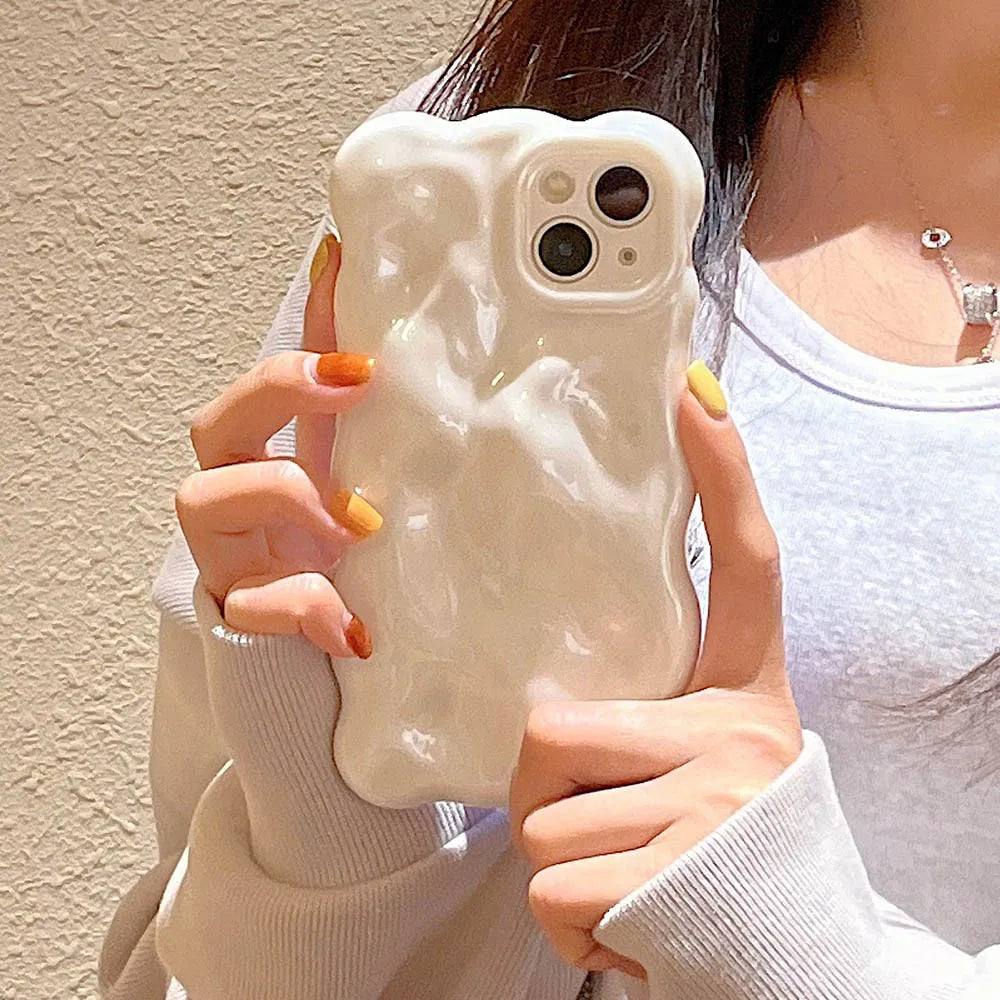 Japan Korea 3D Meteorite Pearl Cream White Soft IMD Phone Case