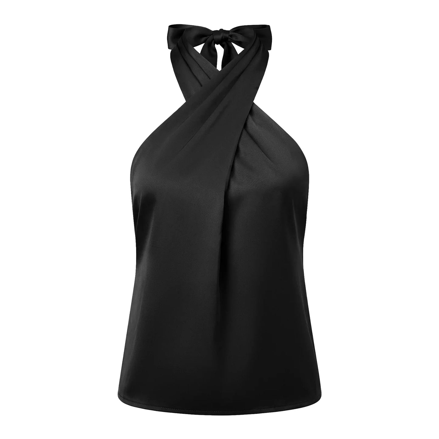 Women Fashion Sleeveless Halter Neck Tank Tops Summer Solid Color Backless Satin Casual Vests Streetwear