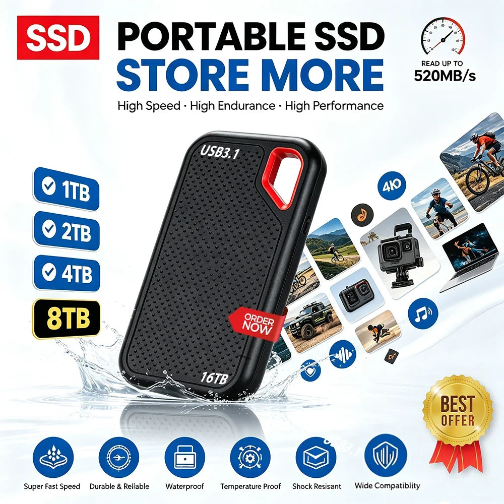 Massive capacity 128TB USB 3.2 external hard drive portable SSD 16TB original high-performance for desktop