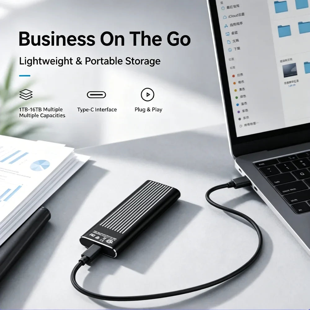 High Speed External Portable SSD 6TB 12TB Plug and Play Mobile Hard Drive Compatible with Windows IOS Android DevicesHigh Speed