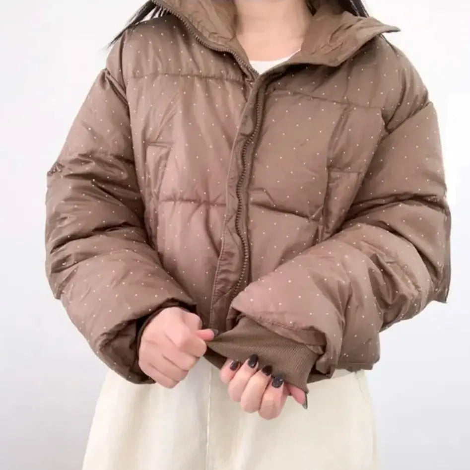 2026 New Winter Clothing Parkas Women's Outwear Short Coats Korean Rhinestone Coat Ladies Thickened Warm Cotton Puffer Jackets