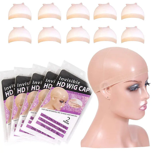 Gorro de peluca HD transpirable para pelucas con encaje frontal, 5 paquetes, 10 piezas, gorro de media para mujer, gorro de peluca transparente, fino e invisible