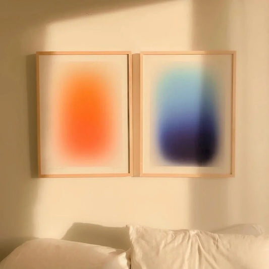 Modern , Minimalist, Wall Art, Gradient Swoosh Blue Orange, HD Canvas Print Poster, Home Living Room, Room Decoration