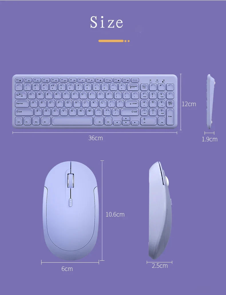Fashion Keyboard and Mouse Set Wireless PC Gamer Keyboards and Mouse Kit Ultra Thin Office Ergonomic Gaming Keypad Mice Purple