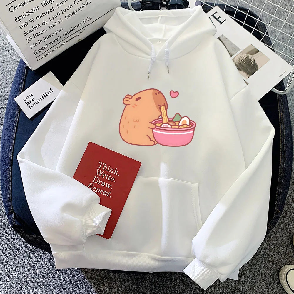 Sudadera con capucha de ramen y capibara kawaii