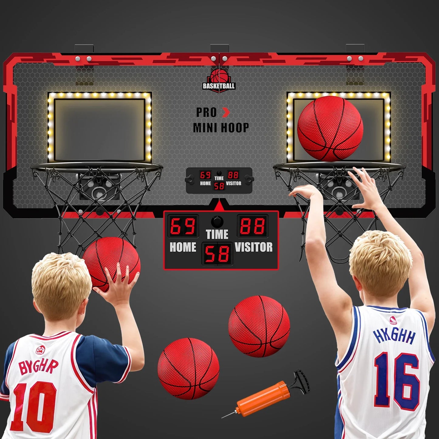 Basketball Hoop Double Children Home Exercise Scoring Funny Game Kids Basketball Hoop Set Wall Frame Stand Hanging Backboard