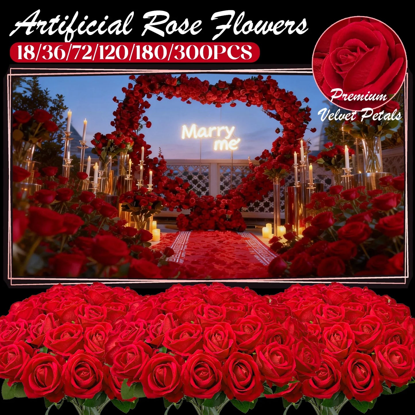 18-300pcs Artificial Rose Flowers Velvet Red Roses Artificial Flowers