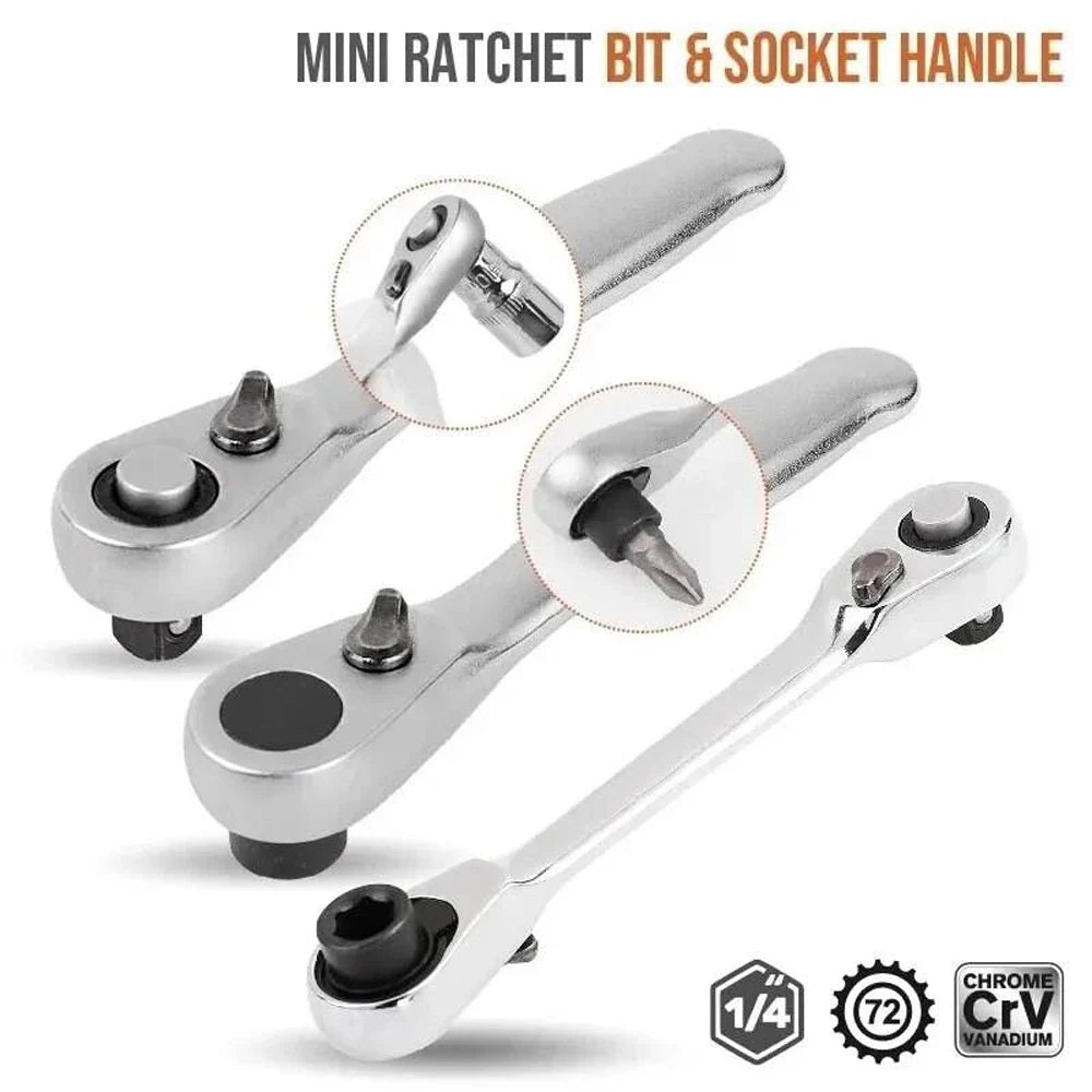 Mini Double Headed Ratchet Wrench 1/4 Inch Drive Socket Screwdriver Bit Driver Quick Release Ratchet Wrench Hand Tools