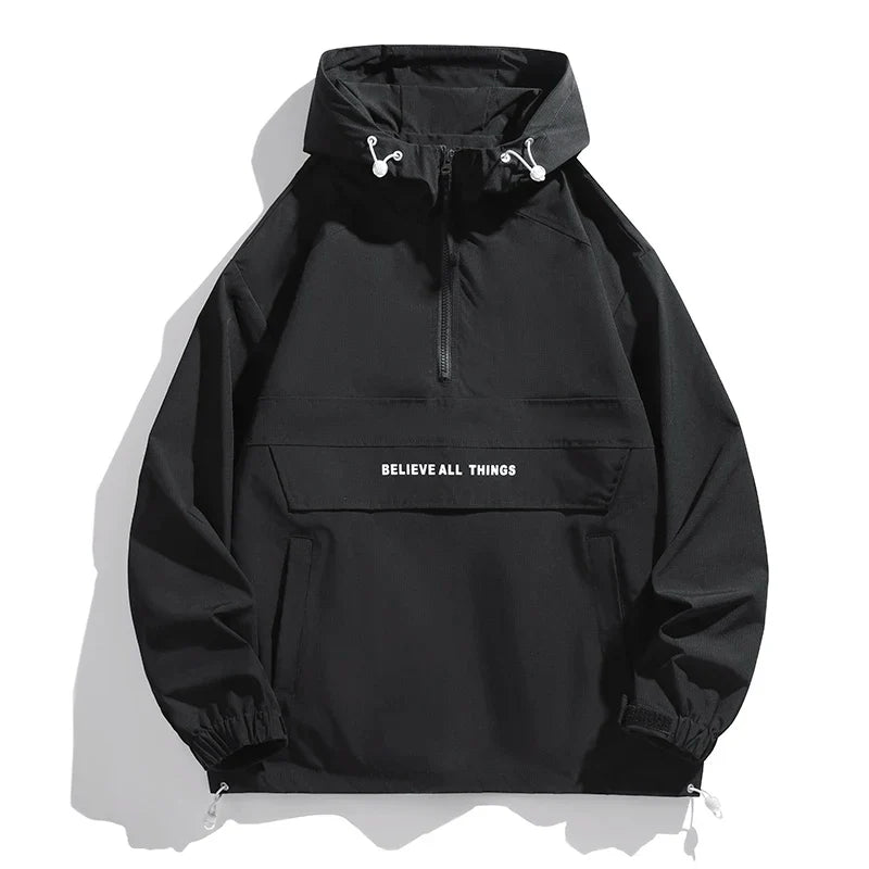 CHRLCK Men Hiking Jacket Outdoor Waterproof Fishing Hooded Sport Jacket Adjustable Drawstring Travel Jacket Mountaineering Coats