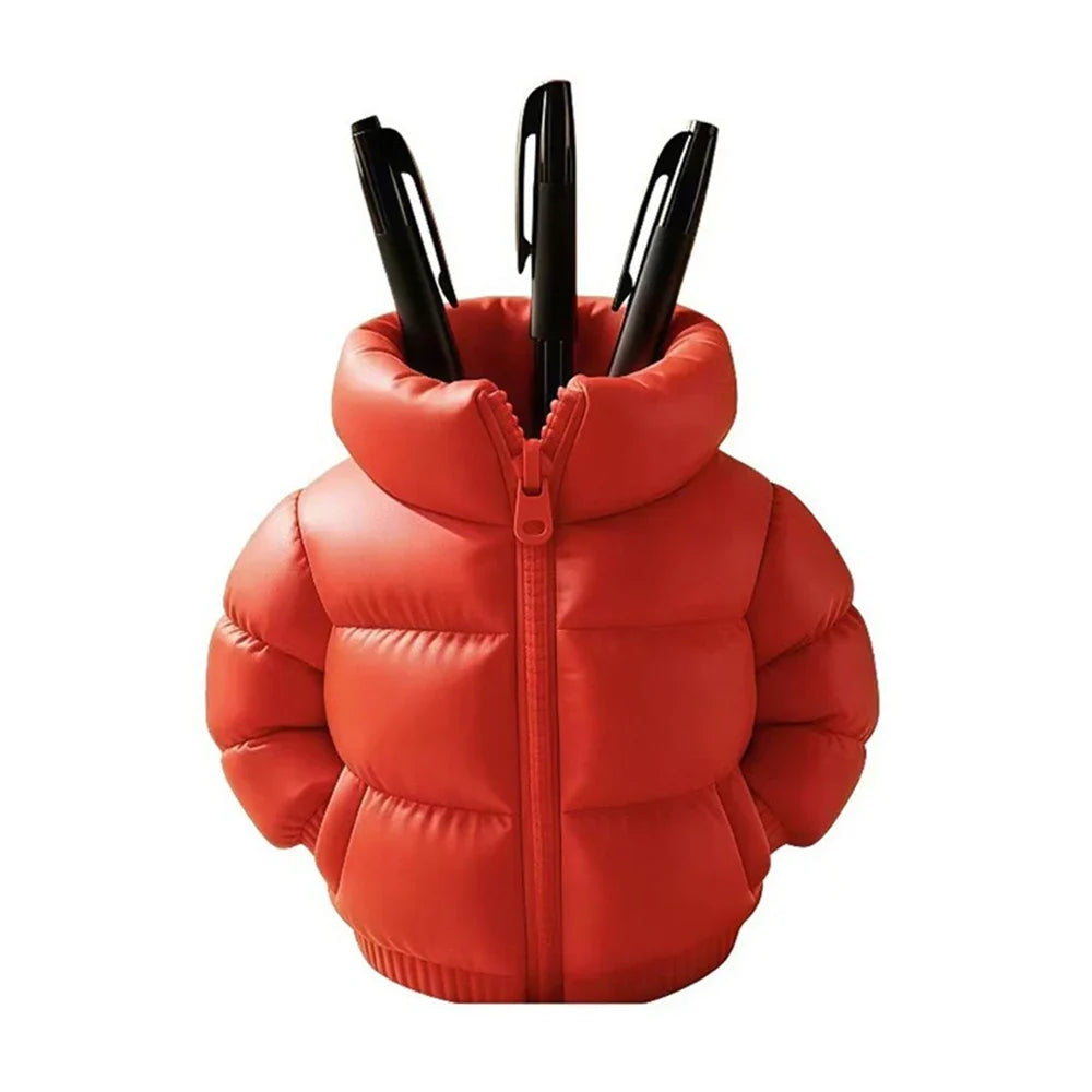 Down Jacket-Shaped Pen Holder Desktop Organizer for Stationery Makeup Brushes Home Office Shelf Decor, for Shool Gift