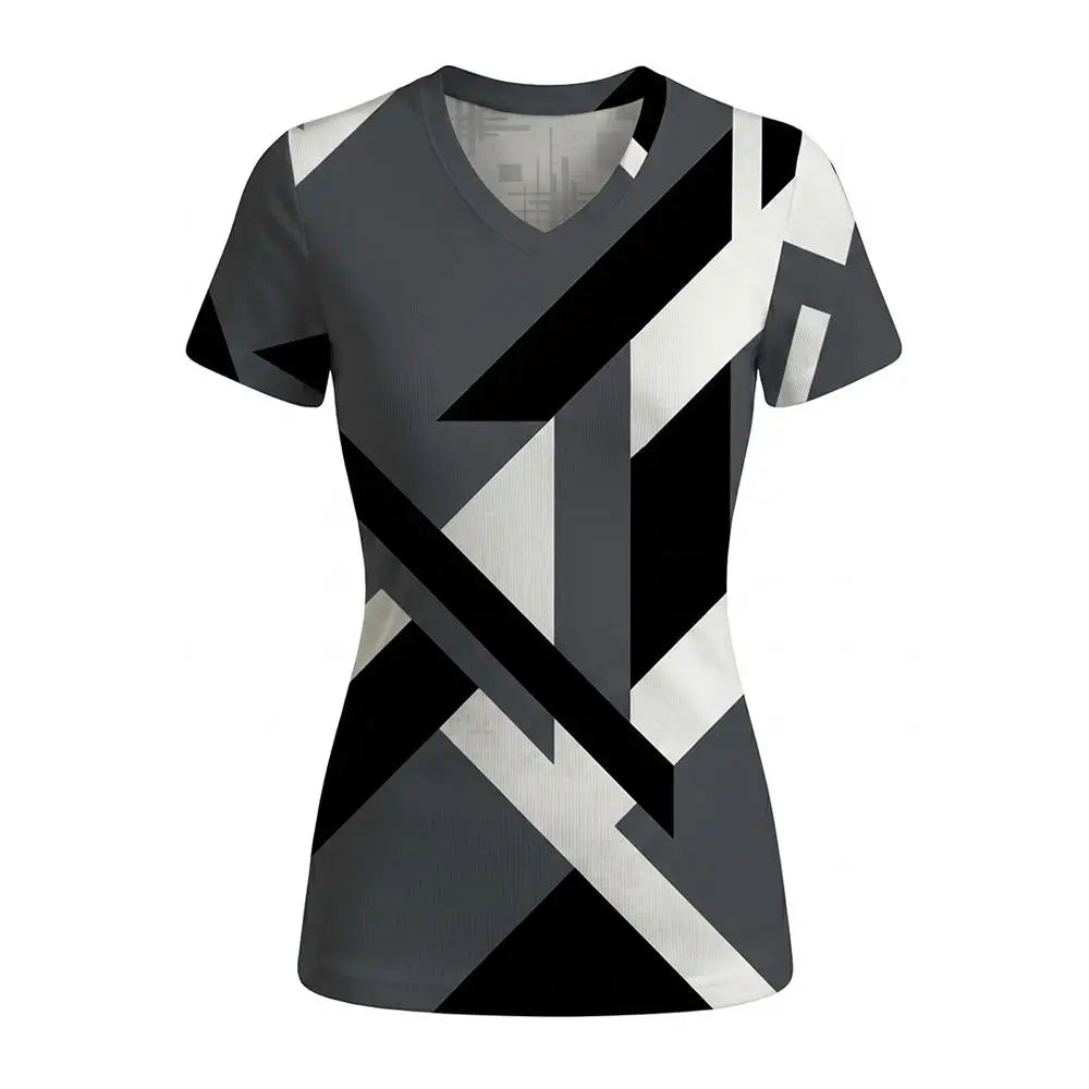 Women's Geometric Abstract Print V-Neck T Shirt Daily Casual Commuting Short Sleeve Tops Summer Street Vintage Slim Fit Tees