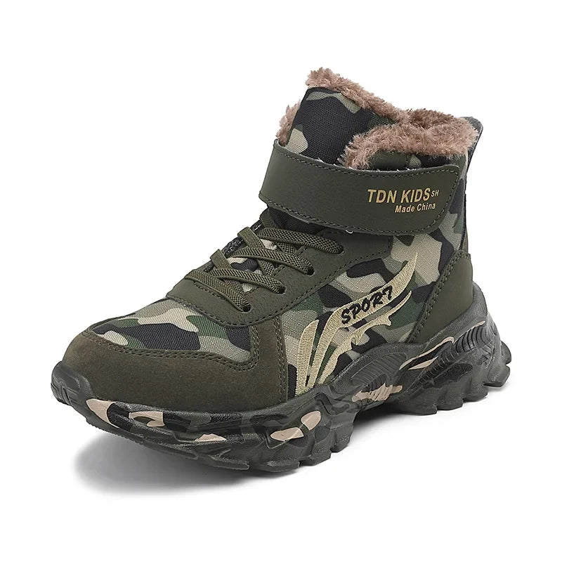 Winter Snow Boots For Children 2024 Trend Fashion Plush Camouflage Sneakers Thick Warm Teenager Faux Fur Boots For Kids