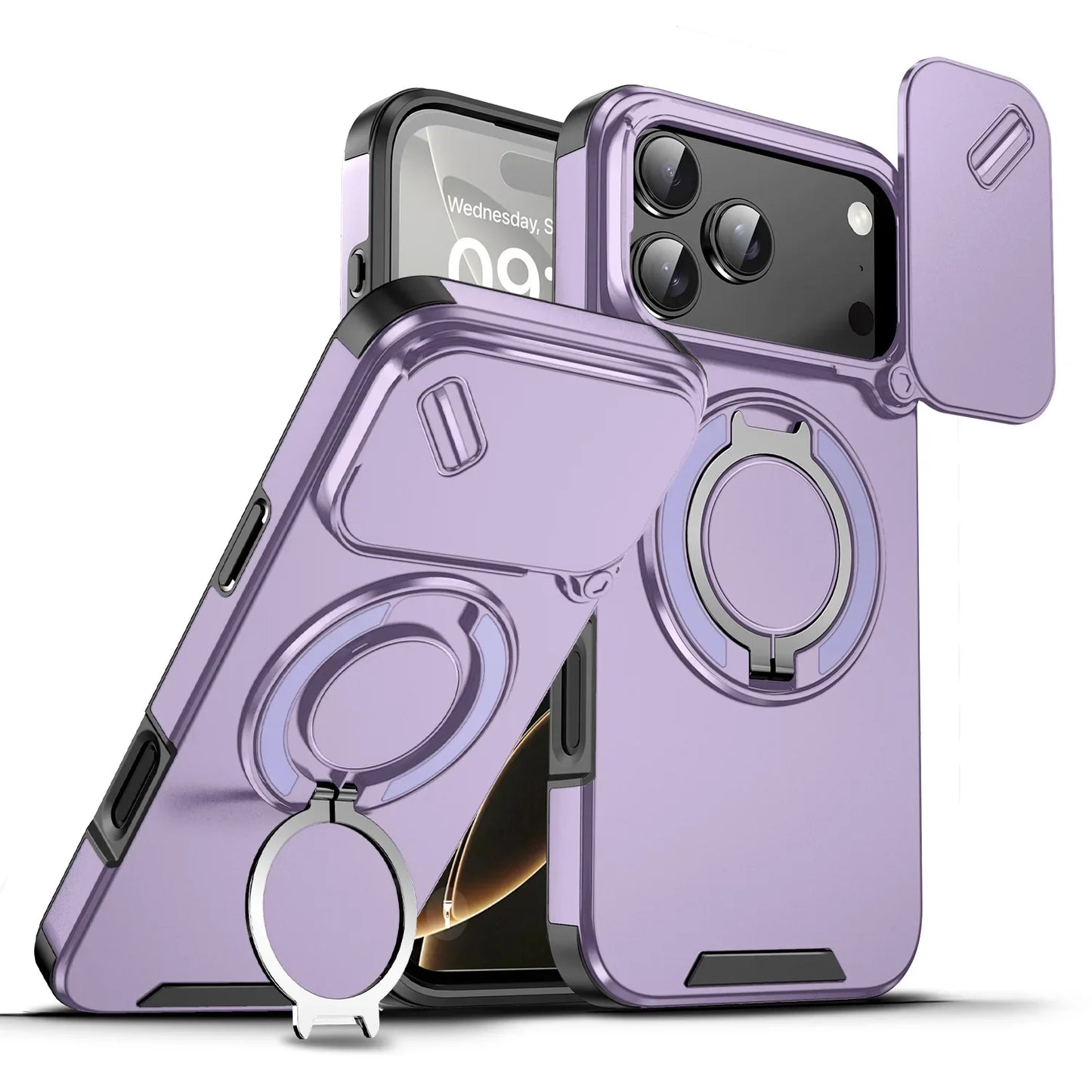 For Magsafe Magnetic Ring Holder Fold Bracket Phone Case For iPhone 17 Air 16 15 14 Plus 13 12 11 Pro Max 16E Slide Camera Cover