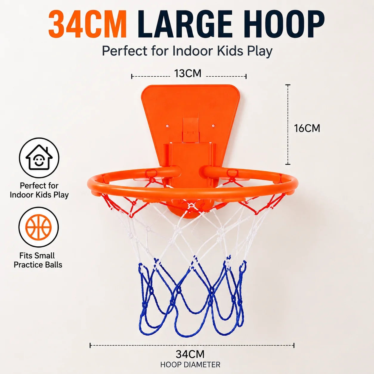 34cm Kids Basketball Hoop Foldable Wall Mounted Mini Basket Rim No Drilling Indoor Door Backboard Sports Toy for Children