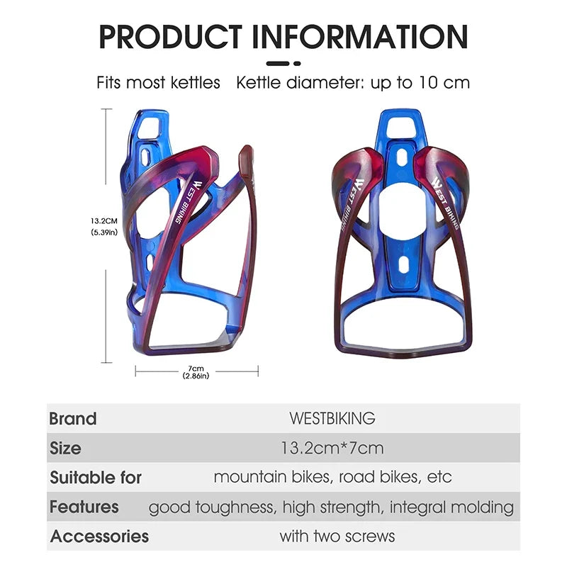 WEST BIKING Bicycle Water Bottle Cage Colorful Gradient Cycling Bottle Holder Ultralight MTB Road Bike Water Bottle Bracket