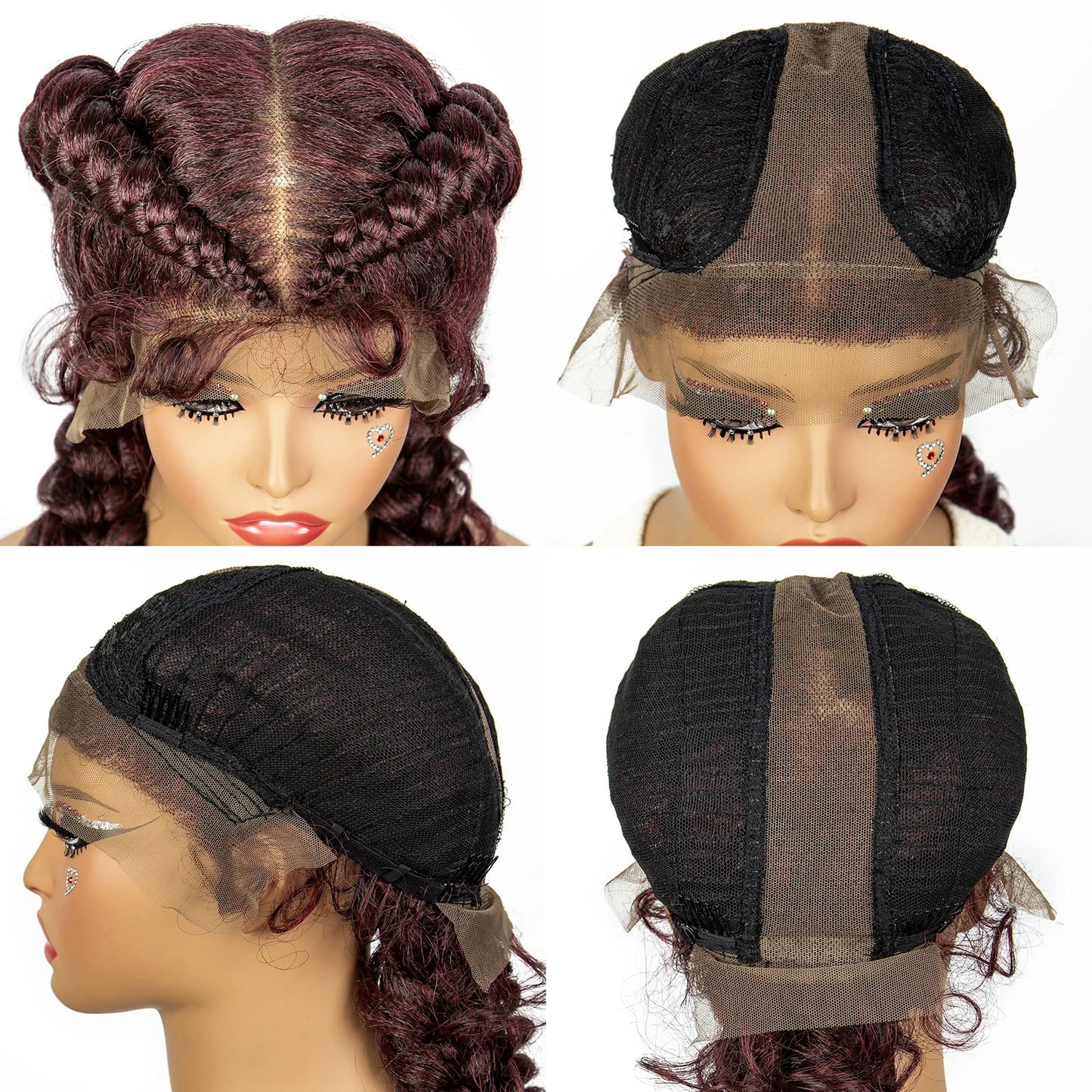 1B/30 Dark Brown Synthetic Lace Frontal Dutch Box Braided Wigs for Black Women Fishtail Braids Wigs with Baby Hair Cornrow Wigs