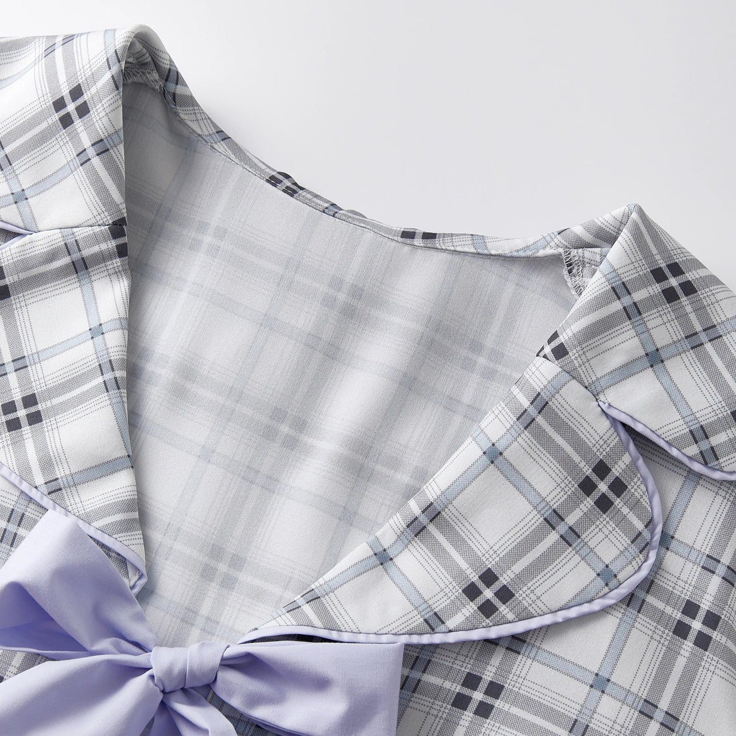 Women’s Cute Lounge Clothes Long Sleeve Bow Front Plaid Print Shirt + Shorts Set Summer Fall 2 Piece Pajamas Set