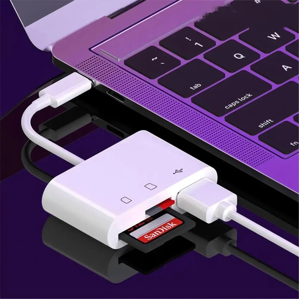 3-in-1 Type C adapter for TF, CF, and SD memory card readers, compatible with Huawei, MacBook Pro, and other devices