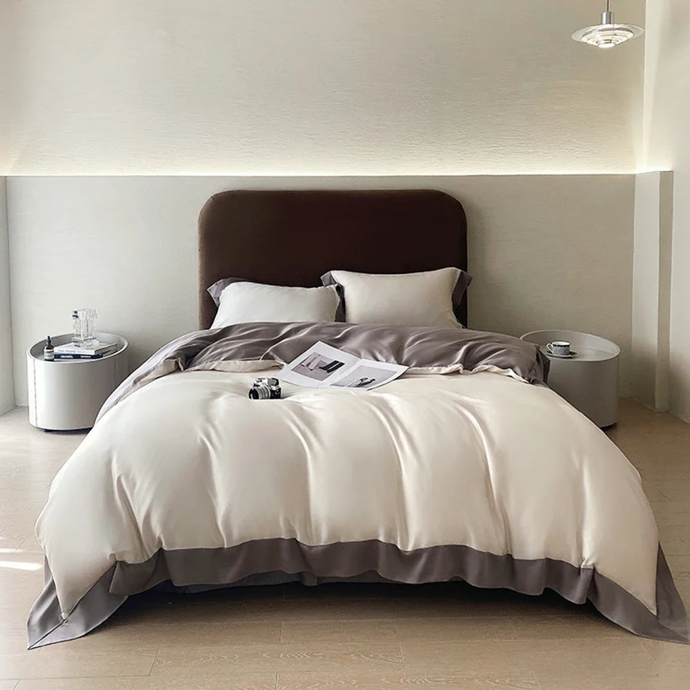 Liv-Esthete Top Grade 100% Silk Duvet Cover Set Queen King Yellow White Bedding Set Flat Sheet Beauty Pillowcase Bed Linen