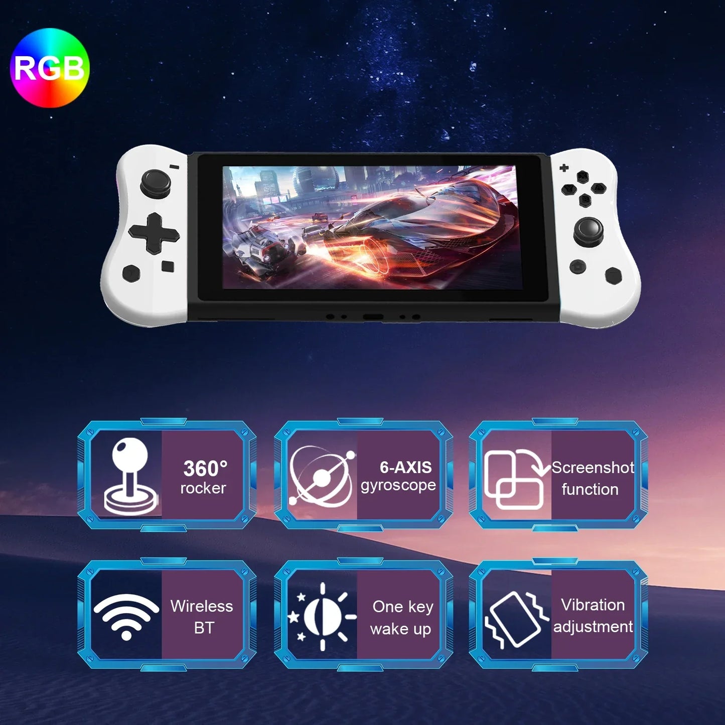 GAMINJA Wireless Switch Joypad Controller With RGB lamp For Switch Game Console L/R Handle Grip With Wake Up Screenshot Function