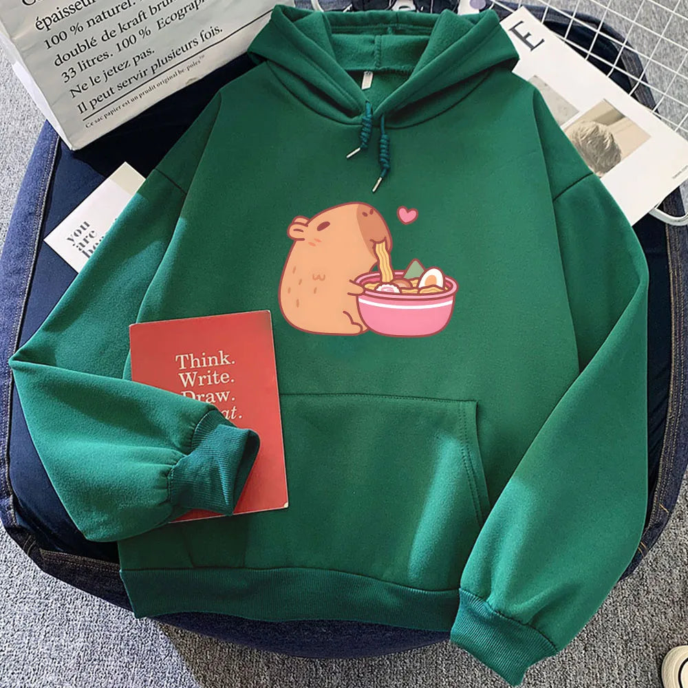 Sudadera con capucha de ramen y capibara kawaii