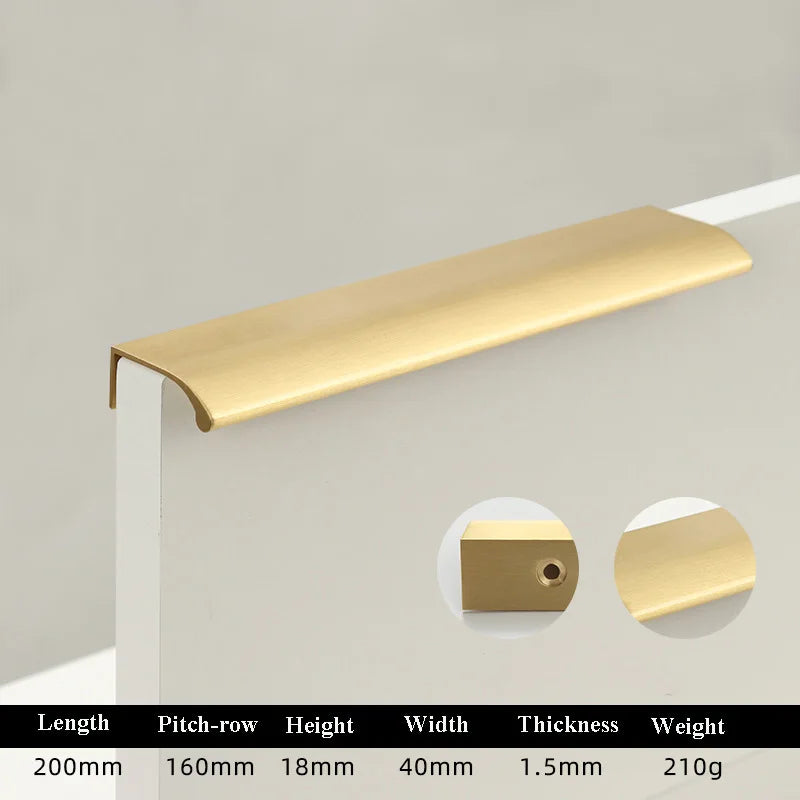 Long Hidden Brass Handle Invisible Solid Brass Pull for Kitchen Cabinet Gold Drawer Knobs Furniture Door Handles