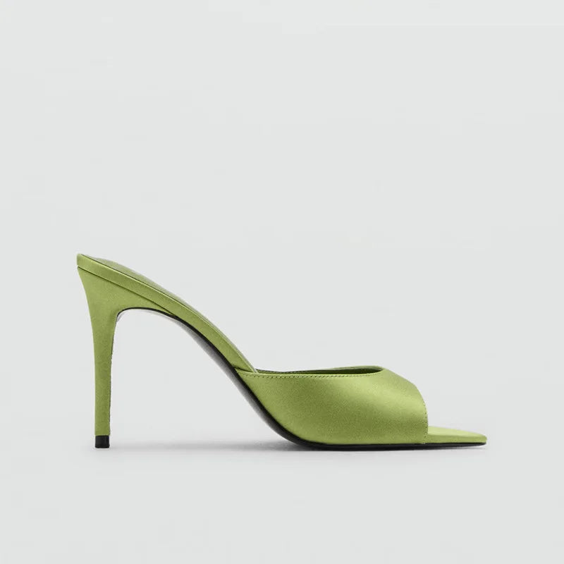 2026 Summer New Women's High Thin Heels Pointed Toes Fashion Slippers Elegant Satin Shoes Sexy Peep Toe Stiletto Sandals Pumps